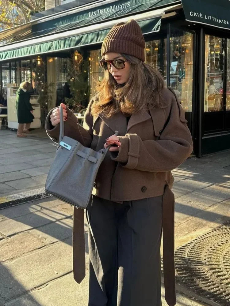 Mode Lange Woolen Mäntel Frauen Elegante Zweireiher Revers Volle Ärmel Jacken 2025, Herbst Winter Verdicken Warme Outwears Dame