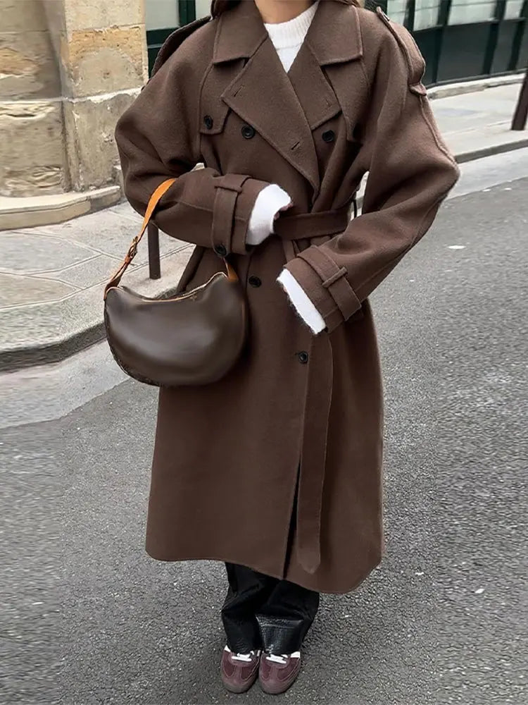 Mode Lange Woolen Mäntel Frauen Elegante Zweireiher Revers Volle Ärmel Jacken 2025, Herbst Winter Verdicken Warme Outwears Dame