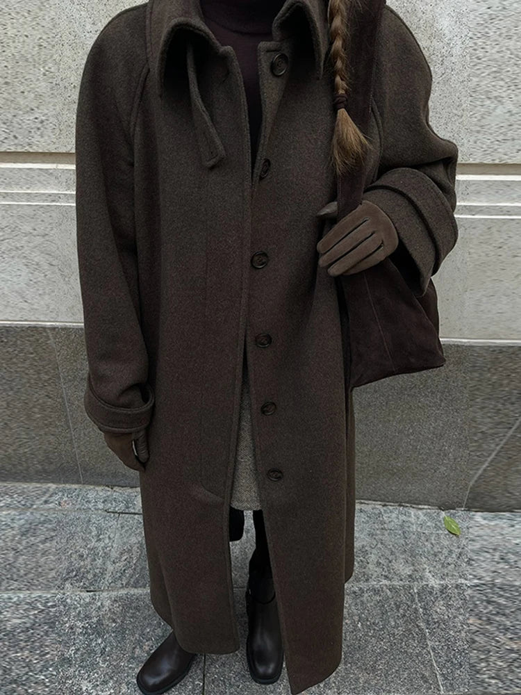 Straße frauen Lange Woll Mantel Mit Gürtel Stehkragen Einreiher Volle Hülse Mäntel 2025, Herbst Winter Dame Outwear neue