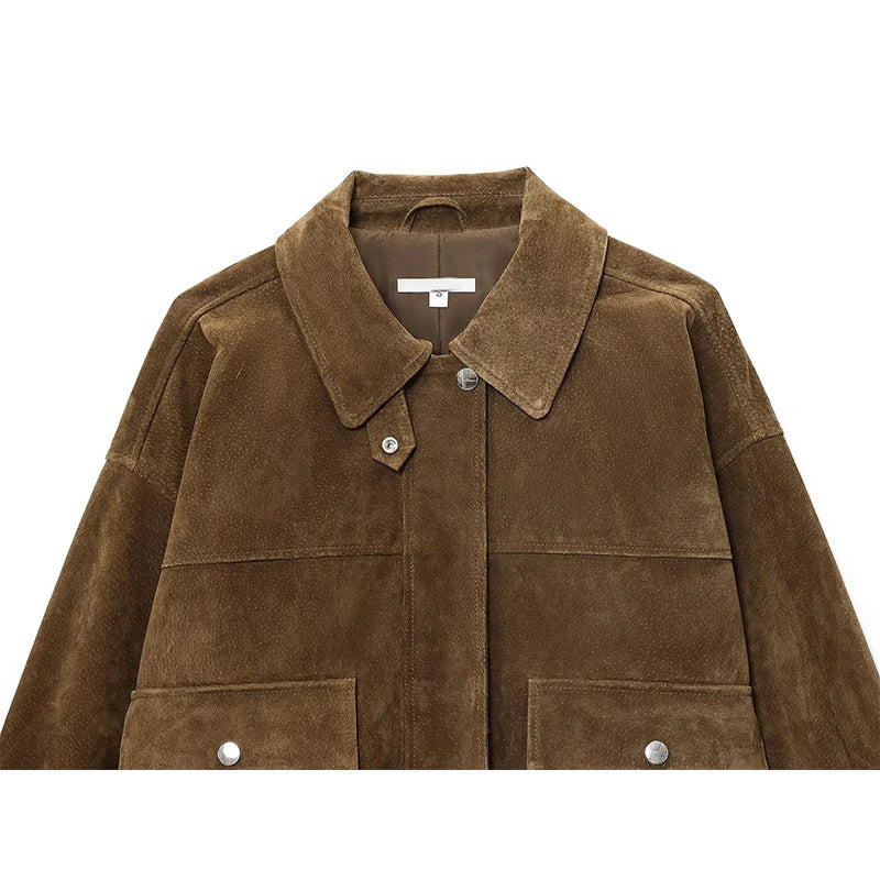 YENKYE Women Front Patch Pockets Faux Leather Bomber Jacket Long Sleeve Zipper Autumn Winter Coat 2025 Loose Outerwear