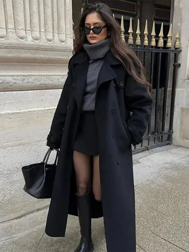 Mode Lange Woolen Mäntel Frauen Elegante Zweireiher Revers Volle Ärmel Jacken 2025, Herbst Winter Verdicken Warme Outwears Dame